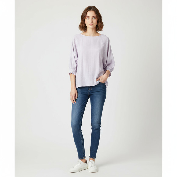 Uniqlo Top Women Medium Light Purple Long Sleeve Boat Neck Elastic Cuffs Cotton - Picture 1 of 10